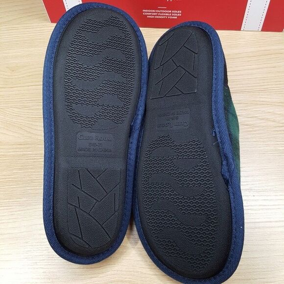 CLUB ROOM Mens Slide Slippers Size 6 - 7 Blue Plaid Sherpa Lined Plush Comfort - Picture 3 of 6